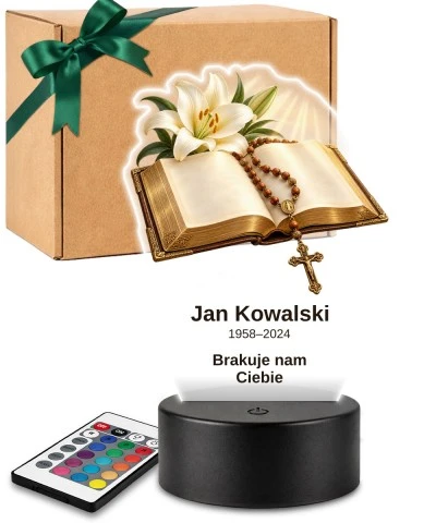 Personalizowana lampka pamięci LED – Światło pamięci – Księga z różańcem — widok 1