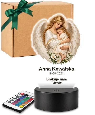 Personalizowana lampka pamięci LED – Światło pamięci – Anioł tulący dziecko — widok 1