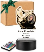 Personalizowana lampka pamięci LED – Światło pamięci – Gołąb z krzyżem i zdjęciem — widok 1