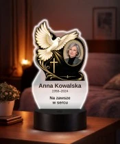 Personalizowana lampka pamięci LED – Światło pamięci – Gołąb z krzyżem i zdjęciem — widok 2