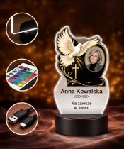 Personalizowana lampka pamięci LED – Światło pamięci – Gołąb z krzyżem i zdjęciem — widok 4