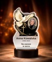 Personalizowana lampka pamięci LED – Światło pamięci – Gołąb z krzyżem i zdjęciem — widok 6