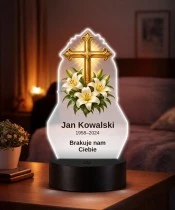 Personalizowana lampka pamięci LED – Światło pamięci – Krzyż wśród kwiatów — widok 2