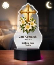 Personalizowana lampka pamięci LED – Światło pamięci – Krzyż wśród kwiatów — widok 3