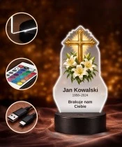 Personalizowana lampka pamięci LED – Światło pamięci – Krzyż wśród kwiatów — widok 4