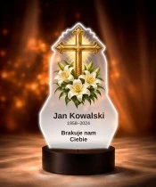 Personalizowana lampka pamięci LED – Światło pamięci – Krzyż wśród kwiatów — widok 6