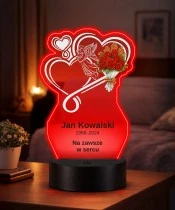Personalizowana lampka pamięci LED – Światło pamięci – Anioł, dwa serca i bukiet róż — widok 2