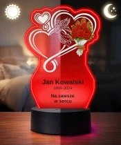 Personalizowana lampka pamięci LED – Światło pamięci – Anioł, dwa serca i bukiet róż — widok 3