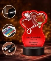 Personalizowana lampka pamięci LED – Światło pamięci – Anioł, dwa serca i bukiet róż — widok 4