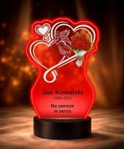 Personalizowana lampka pamięci LED – Światło pamięci – Anioł, dwa serca i bukiet róż — widok 6