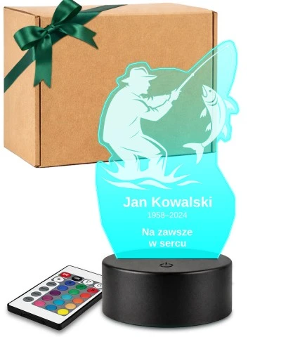 Personalizowana lampka pamięci LED – Światło pamięci – Wędkarz z rybą — widok 1