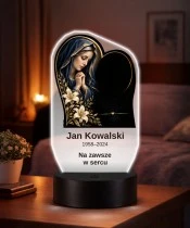 Personalizowana lampka pamięci LED – Światło pamięci – Maryja w sercu z liliami — widok 2
