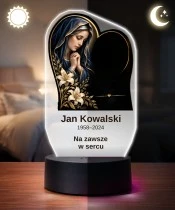 Personalizowana lampka pamięci LED – Światło pamięci – Maryja w sercu z liliami — widok 3