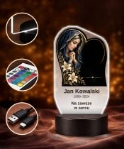 Personalizowana lampka pamięci LED – Światło pamięci – Maryja w sercu z liliami — widok 4