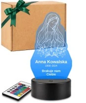 Personalizowana lampka pamięci LED – Światło pamięci – Maryja z liliami — kontur — widok 1
