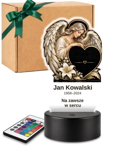 Personalizowana lampka pamięci LED – Światło pamięci – Anioł z sercem — widok 1