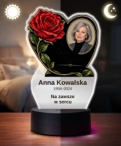 Personalizowana lampka pamięci LED – Światło pamięci – Czerwona róża i zdjęcie w sercu — widok 3