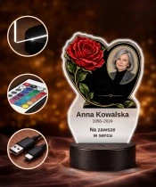 Personalizowana lampka pamięci LED – Światło pamięci – Czerwona róża i zdjęcie w sercu — widok 4