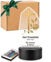Personalizowana lampka pamięci LED – Światło pamięci – Krzyż i złota gałązka — widok 1