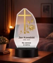 Personalizowana lampka pamięci LED – Światło pamięci – Krzyż i złota gałązka — widok 2