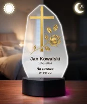 Personalizowana lampka pamięci LED – Światło pamięci – Krzyż i złota gałązka — widok 3