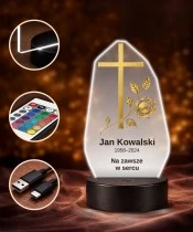 Personalizowana lampka pamięci LED – Światło pamięci – Krzyż i złota gałązka — widok 4