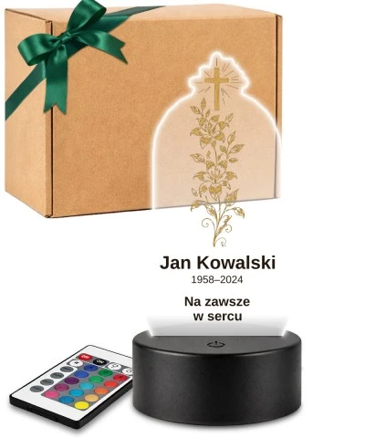 Personalizowana lampka pamięci LED – Światło pamięci – Złota gałązka z krzyżem — widok 1