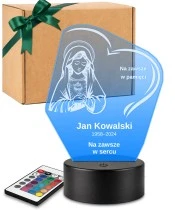 Personalizowana lampka pamięci LED – Światło pamięci – Serce z Maryją — widok 1