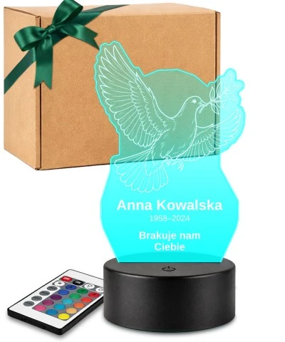 Personalizowana lampka pamięci LED – Światło pamięci – Gołąb z gałązką — widok 1