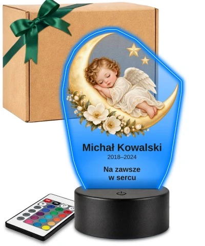 Personalizowana lampka pamięci LED – Światło pamięci – Śpiący aniołek na księżycu — widok 1