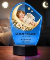 Personalizowana lampka pamięci LED – Światło pamięci – Śpiący aniołek na księżycu — widok 3
