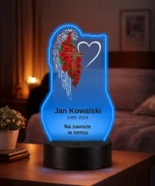 Personalizowana lampka pamięci LED – Światło pamięci – Skrzydło, krzyż i czerwone róże — widok 2