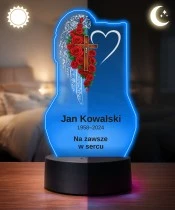 Personalizowana lampka pamięci LED – Światło pamięci – Skrzydło, krzyż i czerwone róże — widok 3