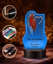 Personalizowana lampka pamięci LED – Światło pamięci – Skrzydło, krzyż i czerwone róże — widok 4
