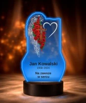 Personalizowana lampka pamięci LED – Światło pamięci – Skrzydło, krzyż i czerwone róże — widok 6