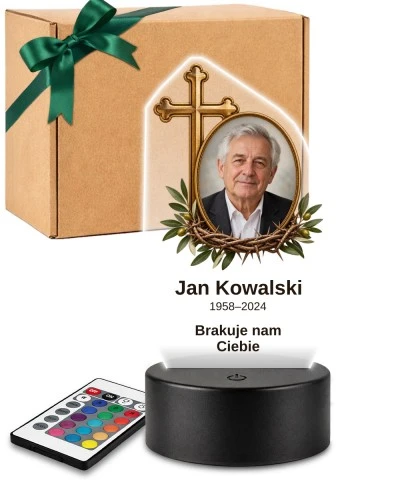 Personalizowana lampka pamięci LED – Światło pamięci – Krzyż i korona cierniowa ze zdjęciem — widok 1