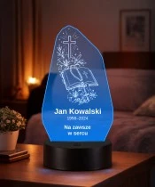 Personalizowana lampka pamięci LED – Światło pamięci – Modlitewnik, krzyż i lilie — widok 2