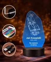 Personalizowana lampka pamięci LED – Światło pamięci – Modlitewnik, krzyż i lilie — widok 4