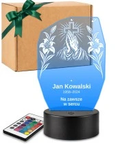 Personalizowana lampka pamięci LED – Światło pamięci – Dłonie w modlitwie i lilie — widok 1