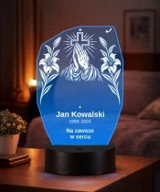 Personalizowana lampka pamięci LED – Światło pamięci – Dłonie w modlitwie i lilie — widok 2