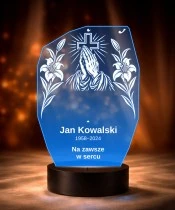 Personalizowana lampka pamięci LED – Światło pamięci – Dłonie w modlitwie i lilie — widok 6