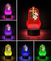 Personalizowana lampka pamięci LED – Światło pamięci – Złoty krzyż i białe lilie — widok 5