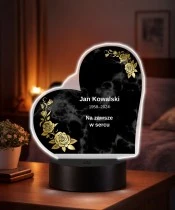 Personalizowana lampka pamięci LED – Światło pamięci – Marmurowe serce ze złotymi różami — widok 2