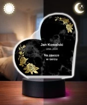 Personalizowana lampka pamięci LED – Światło pamięci – Marmurowe serce ze złotymi różami — widok 3