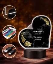 Personalizowana lampka pamięci LED – Światło pamięci – Marmurowe serce ze złotymi różami — widok 4