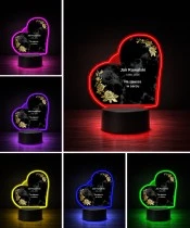 Personalizowana lampka pamięci LED – Światło pamięci – Marmurowe serce ze złotymi różami — widok 5