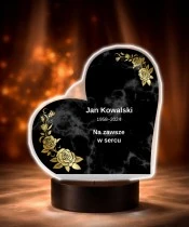 Personalizowana lampka pamięci LED – Światło pamięci – Marmurowe serce ze złotymi różami — widok 6