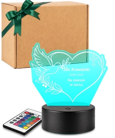 Personalizowana lampka pamięci LED – Światło pamięci – Serce z gołębiem — widok 1