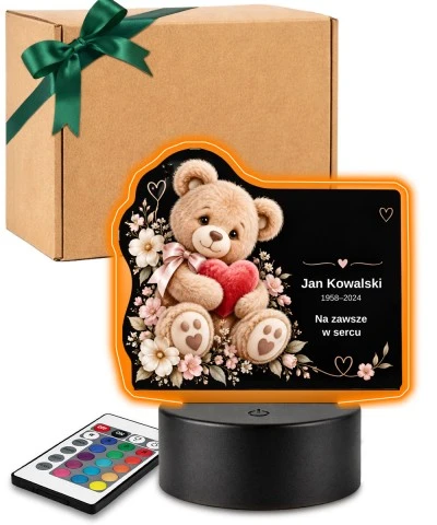 Personalizowana lampka pamięci LED – Światło pamięci – Miś z sercem — widok 1