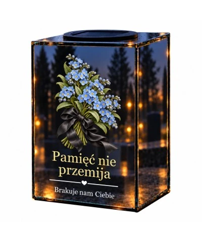 Znicz lustrzany solarny LED – Niezapominajki pamięci - widok główny